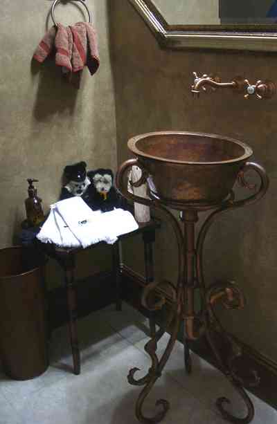 Aragon:-591-Aragon-Street_14.jpg:  copper bowl, faucet, mirror, bathroom, faux painting