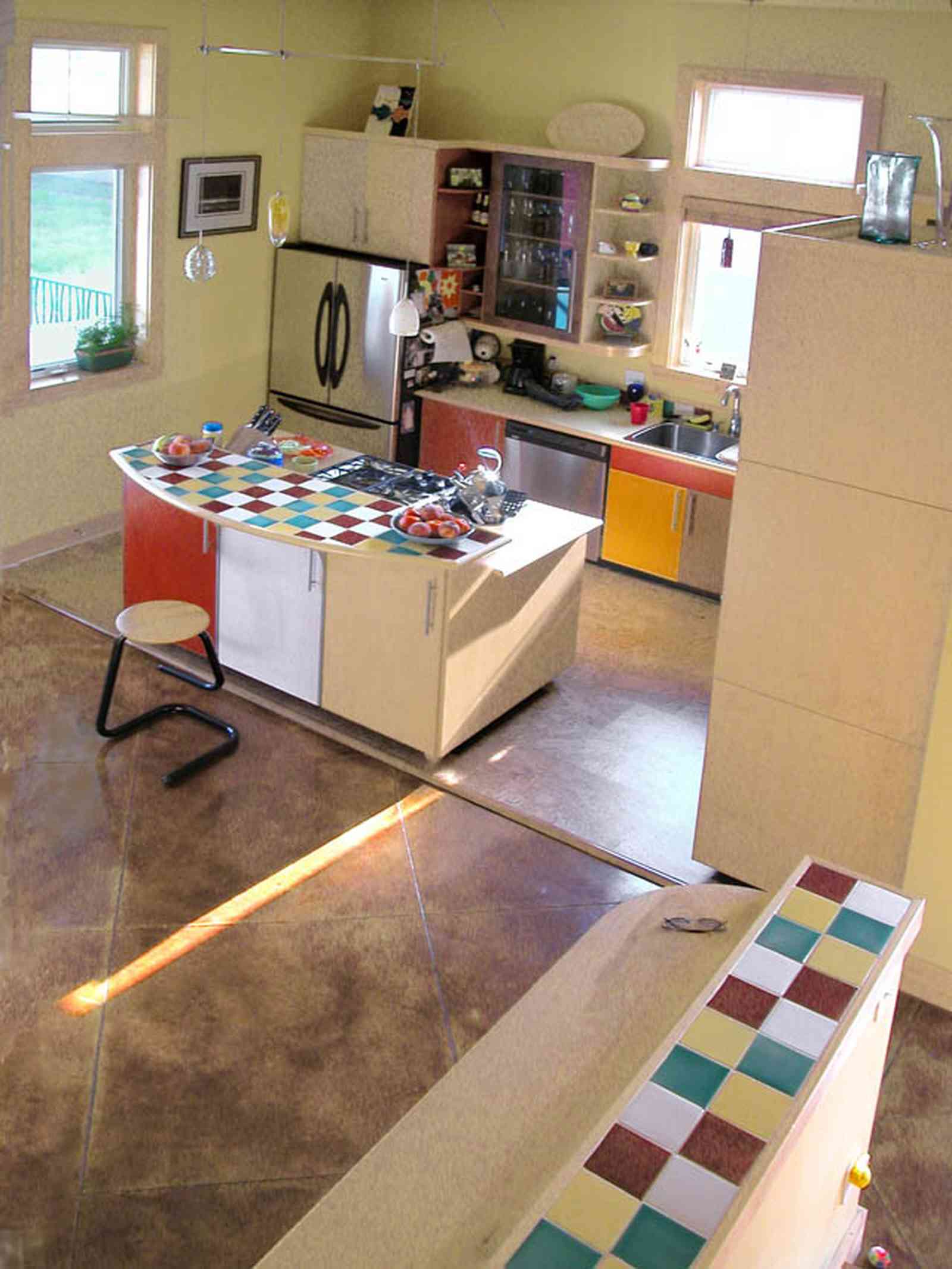 Aragon:-649-Aragon-Street_23.jpg:  kitchen, counter, cabinets, ceramic tile, painted floor, transom, window