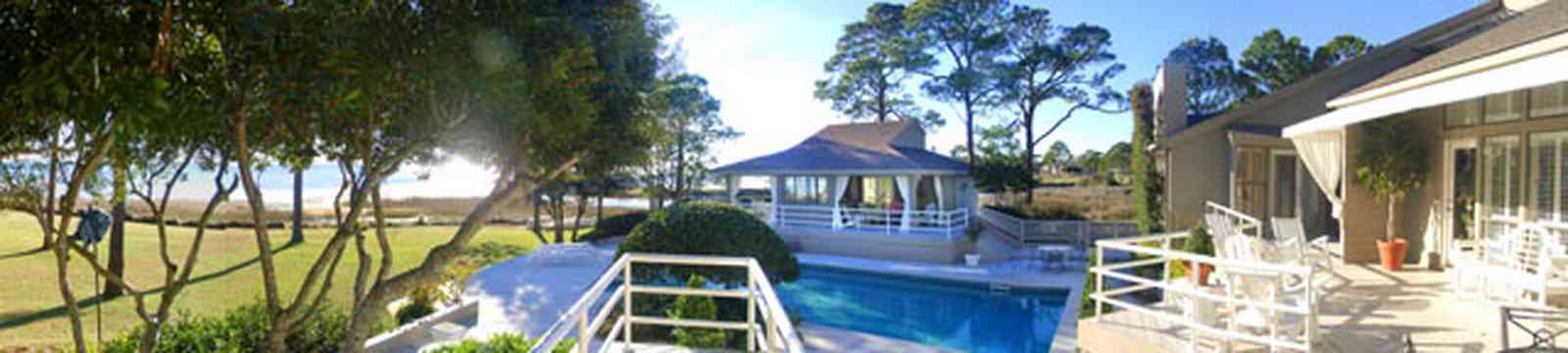 Gulf-Breeze:-Ceylon-Drive_05.jpg:  pool house, swimming pool, pine tree, tiger point subdivision, santa rosa sound