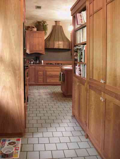 North-Hill:-284-West-Gonzales-Street_21.jpg:  kitchen, tile floor, hood, stove, craftsman cottage