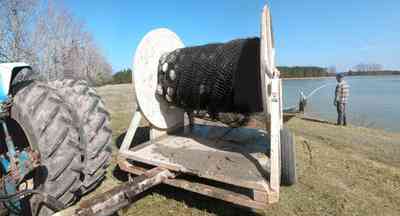 Oak-Grove:-Carpenters-Catfish-Farm_18a.jpg:  catfish pond, catfish harvest, reel, seine, net