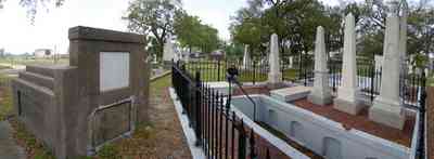 Pensacola:-Seville-Historic-District:-St-Michael-Cemetery_10.jpg:  raised crypt, tomb, cemetery, wrought-iron fence