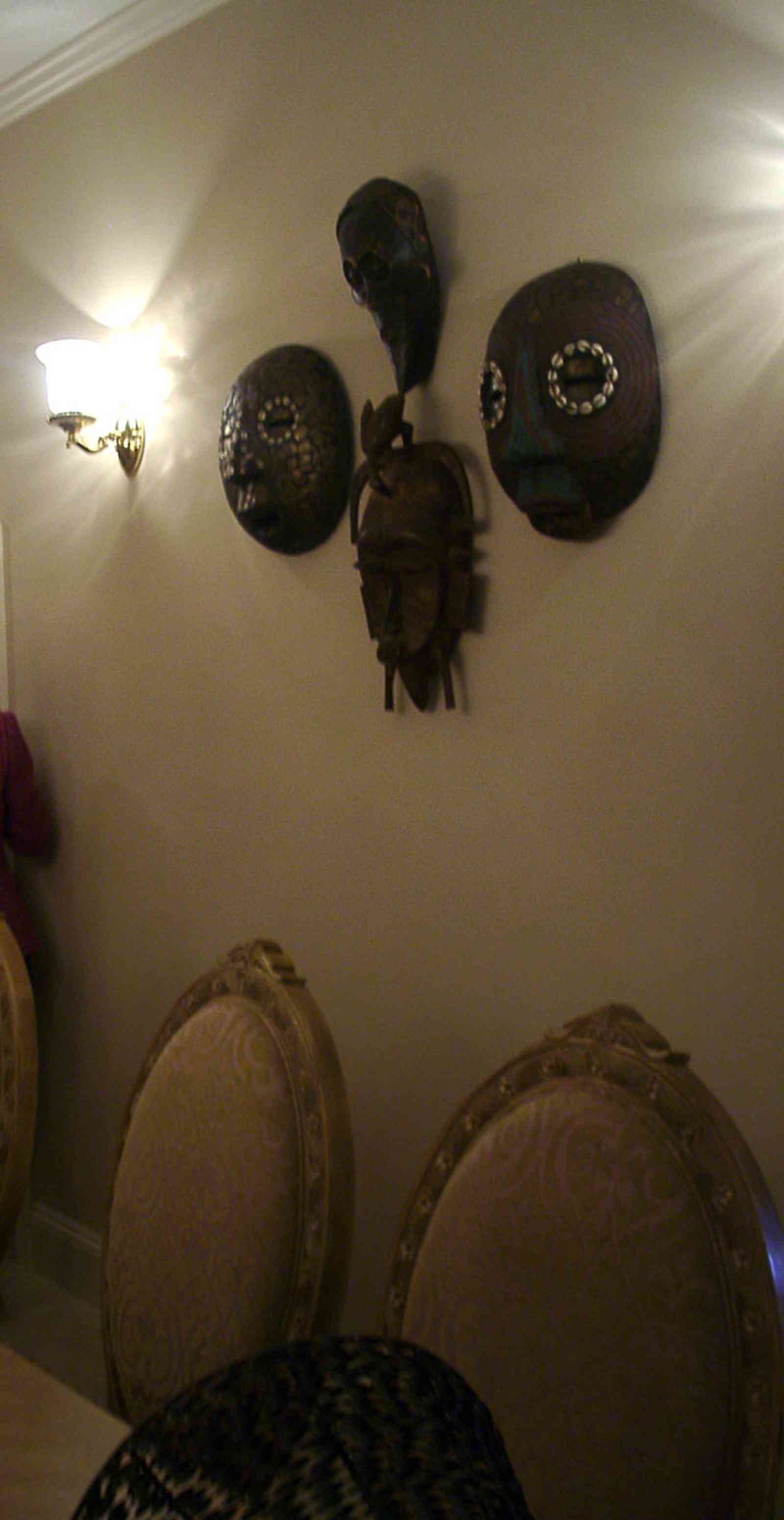 Aragon:-591-Aragon-Street_21.jpg:  african masks, dining room, aragon, dee dee ritchie