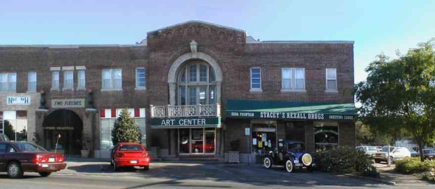 Foley:-Downtown_01.jpg:  storefront, model t-ford, drugstore, pharmacy, downtown, small town america, alabama, soda shop, flower garden