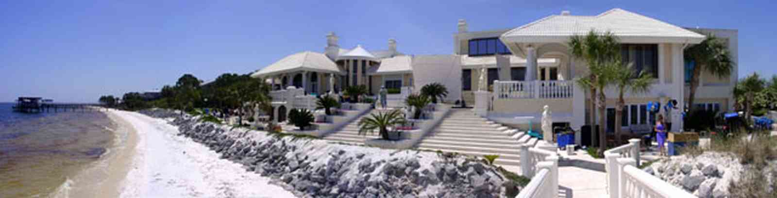 Gulf-Breeze:-Levin-House_10.jpg:  mansion, gulf of mexico, greek statuary, marble, palm trees, roy jones, beach