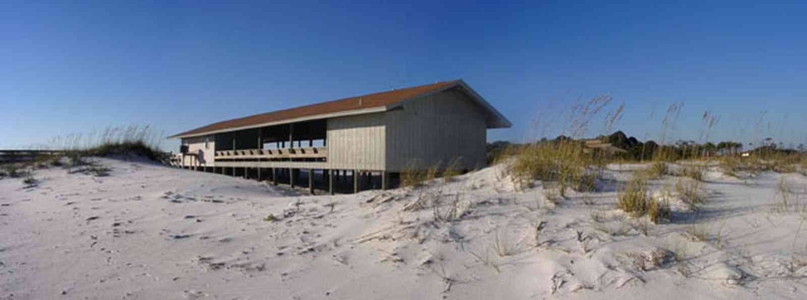 Gulf-Islands-National-Seashore:-Langdon-Beach_10.jpg:  picnic area, walkover, boardwalk, battery langdon, dune, sea oats