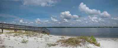 Gulf-Islands-National-Seashore:-Perdido-Key:-Boardwalk-I_03.jpg:  boardwalk, sound, quartz sand, sea oats, cumulus clouds