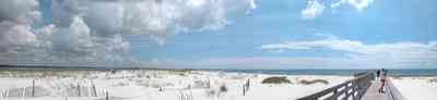 Gulf-Islands-National-Seashore:-Perdido-Key:-Johnson-Beach-Road-Turn-Around_02.jpg:  dune fence, sand dune, sea oats, gulf of mexico, cumulus clouds, boardwalk, barrier island, 