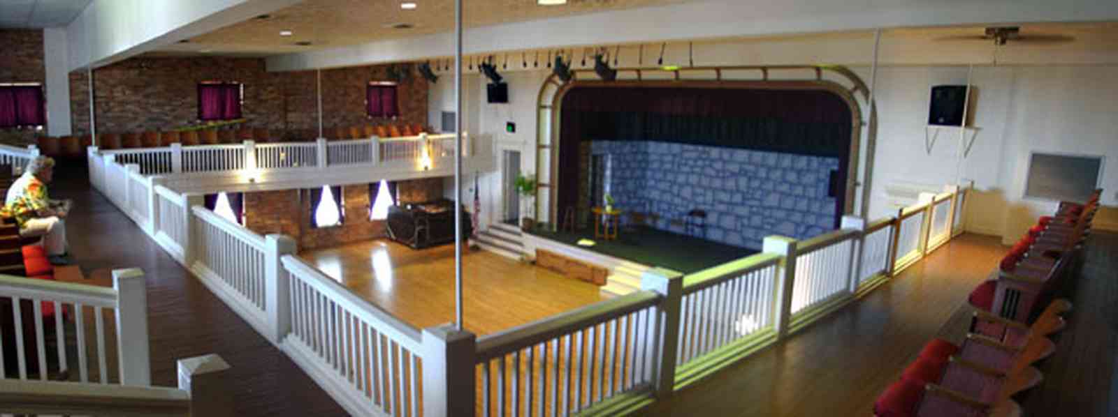 Milton:-Historic-District:-Imogene-Theatre_07.jpg:  balcony, theatre, stage, red velvet seats, curtains, props, lighting, imogene theatre, laurie green