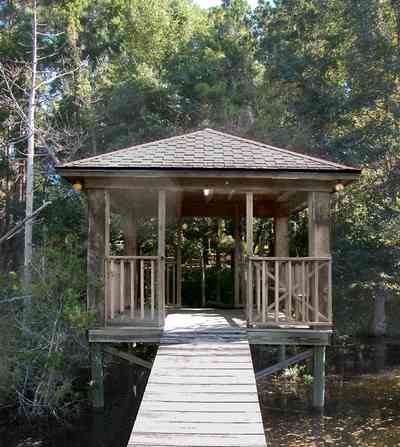 Milton:-Pond-Creek_01a.jpg:  gazebo, deck, pier, woods, swamp, marsh, creek, 