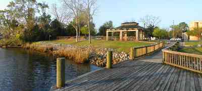 Milton:-Riverwalk_11.jpg:  blackwater river, boardwalk, park bench, wrought iron fence river birch, blackwater bridge, gazebo, boating, water sports, river channel, 