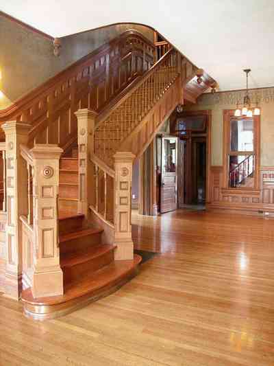 North-Hill:-304-West-Gadsden-Street_12.jpg:  central hall, staircase, wainscotting, heartpine floors, north hill preservation district