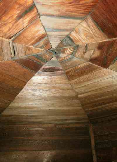 North-Hill:-Springhill-Guest-House_21.jpg:  wooden ceiling, wooden walls, turret, hexagonal room, victorian home, attic