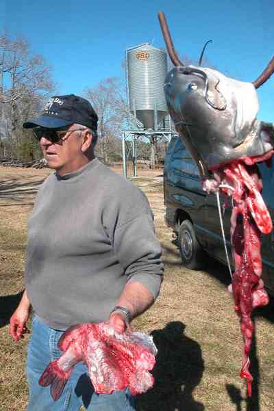 Oak-Grove:-Carpenters-Catfish-Farm_12.jpg:  gaffing hook, entrails, catfish fillet, cleaning catfish, skinning catfish