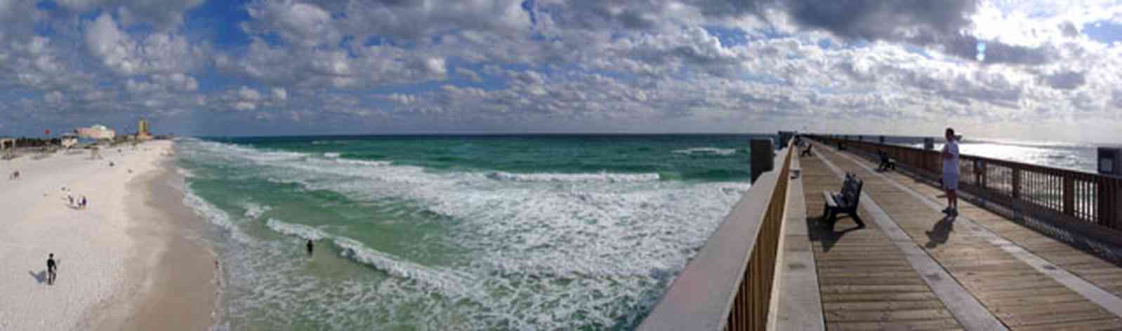 Pensacola-Beach:-Gulf-Fishing-Pier_06.jpg:  pier, dock, gulf of mexico, beach, surfer, waves, dock