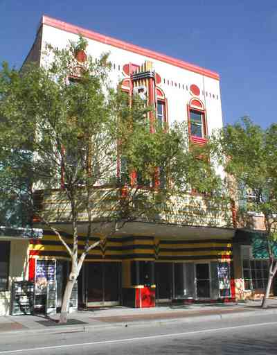 Pensacola:-Palafox-Historic-District:-Rex-Theatre_00.jpg:  1930's movie theatre, art deco facade, street front, stainless steel, palafox street, movie theatre, marque
