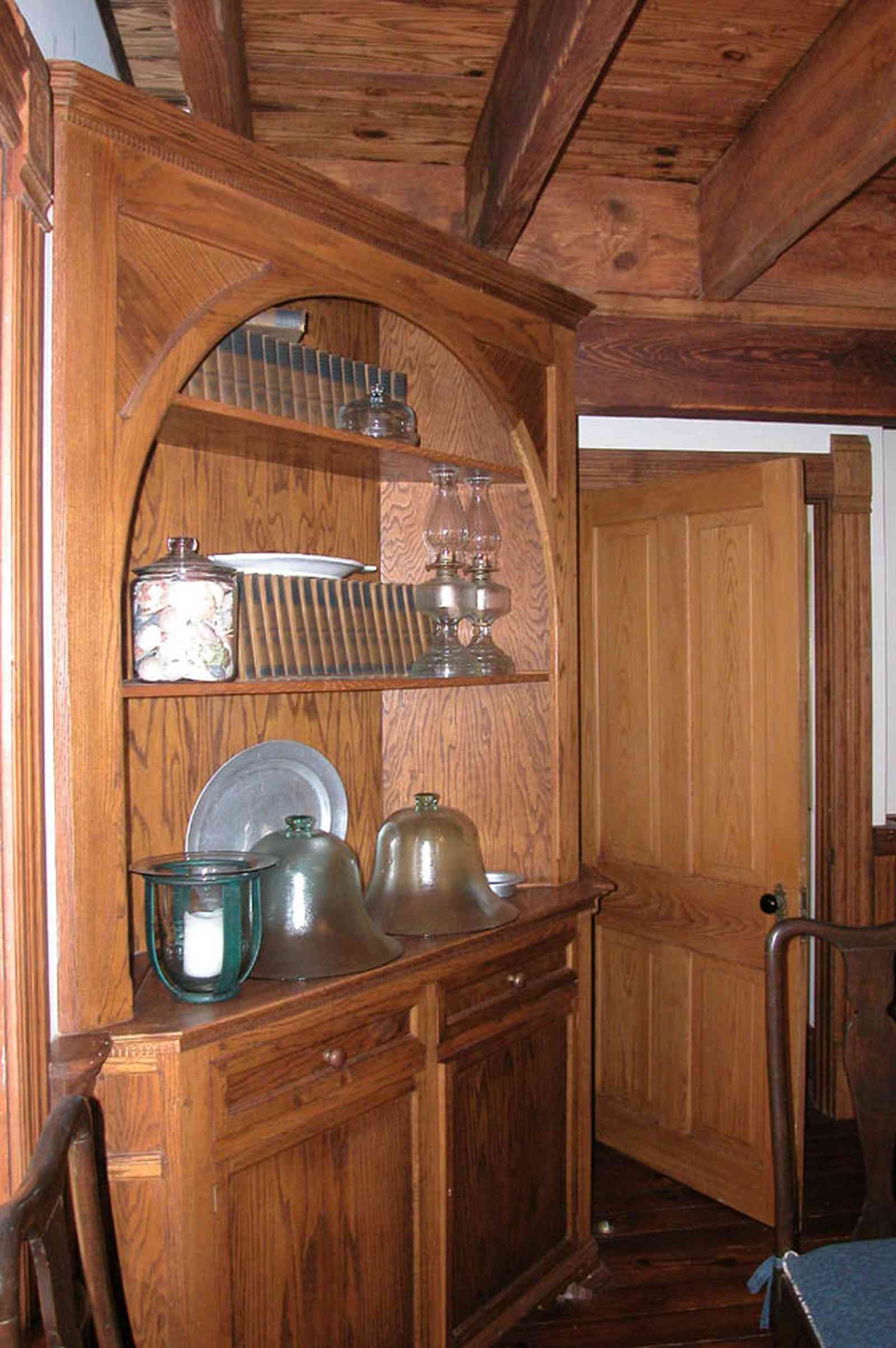 Perdido-Key:-Gothic-House_08n.jpg:  corner cabinet, dining room, heartpine lumber