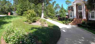 Scenic-Highway:-4220-Montalvo-Street_03.jpg:  colonial architectural style, white columns, shutters, crown molding pediment, circular driveway, carriage lamp, sycamore tree, box hedge, 