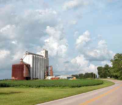 Walnut-Hill:-Escambia-Grain-Corp_02.jpg:  cotton fields, country road, two-lane road, grain elevator, farmland, farmer, storage, 